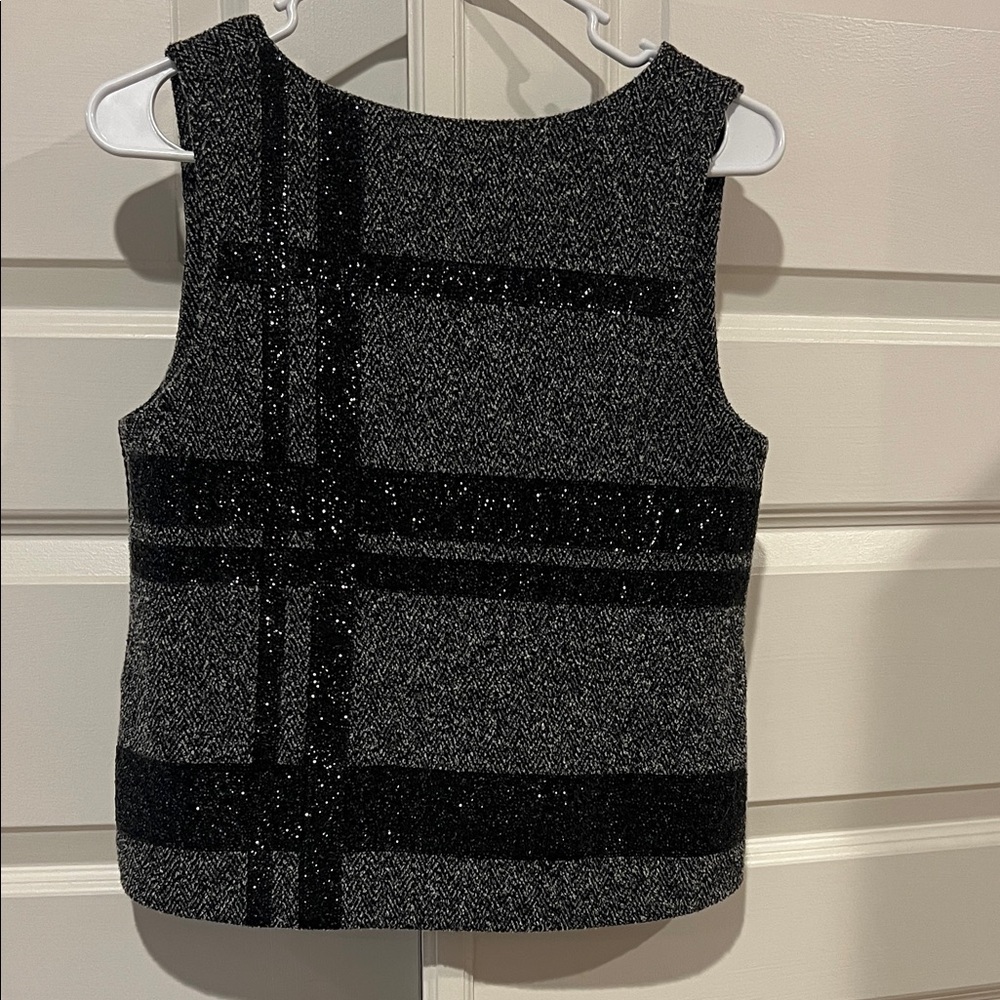 Banana Republic Black and Gray tweed Top with sparkle plaid